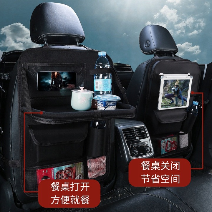 Autós rendszerező az ülés háttámlájára, összecsukható tálcával, fekete, 1 db.