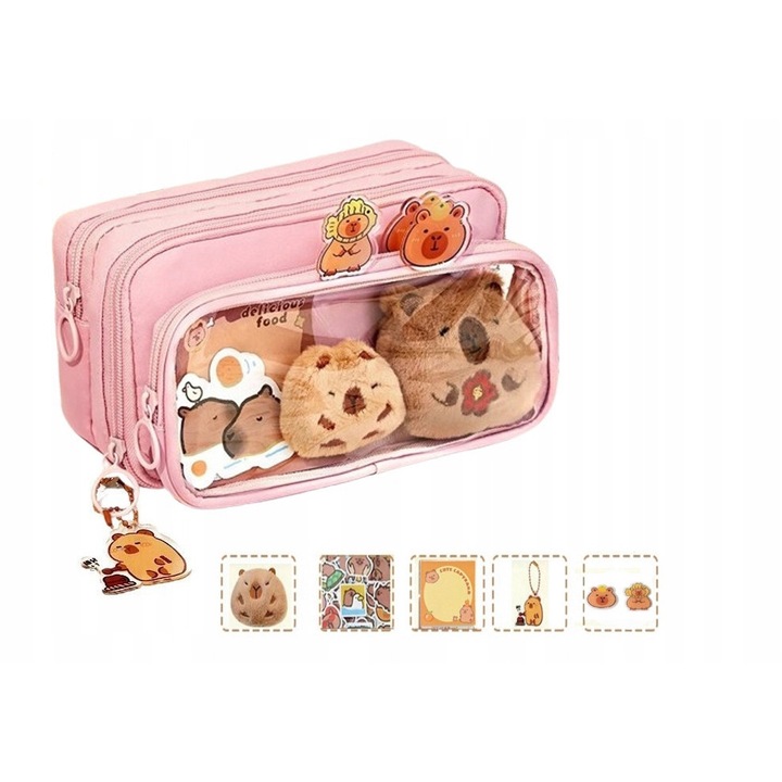 Piornik kapibara 10-panel, 22x13cm, multicolor, set cu 11 accesorii