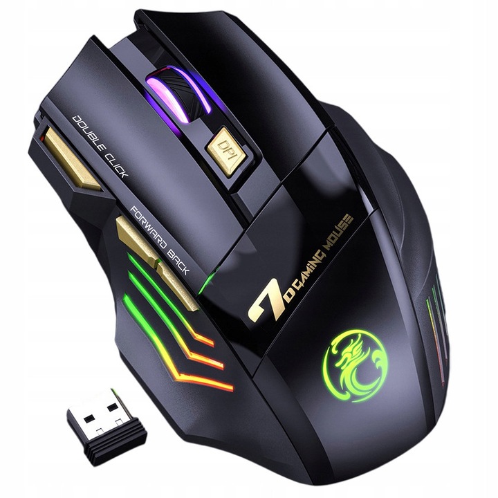 Vezeték nélküli gamer egér, 7D, Bluetooth 5.1, állítható DPI, fekete