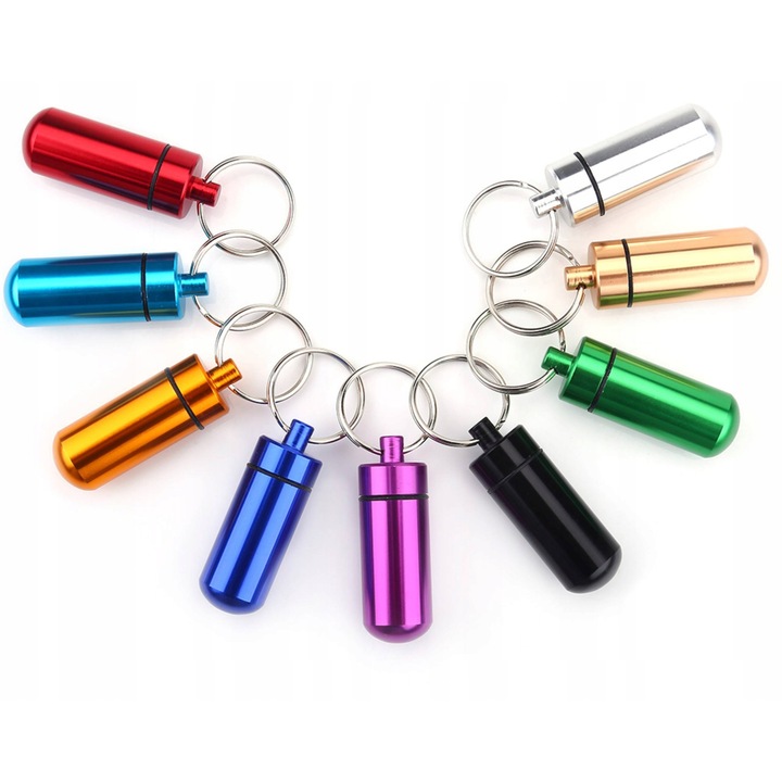 Set 9 recipiente mini, aluminiu, impermeabile, pentru pastile, multicolor, 42x70mm