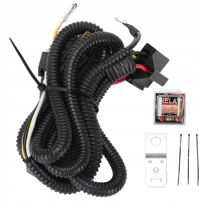 Set accesorii pentru montaj claxon auto, 12V, 60 inch, include cablu, releu, clema, 3 bratari.