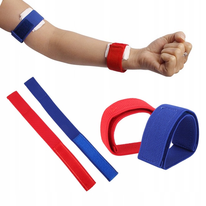 Set 4 benzi de compresie pentru dializa, 32mm, rosu si albastru