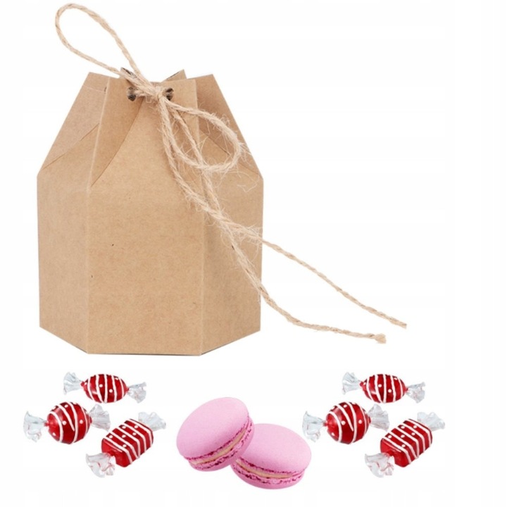Set 50 cutii pentru bomboane, 7x4x9cm, din hartie, cu sfoara