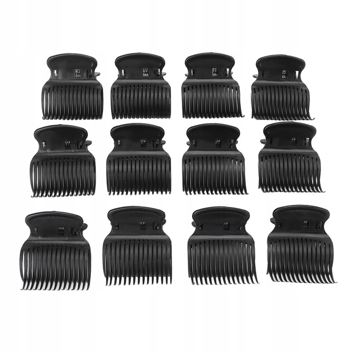 Set 12 clips pentru bigudiuri, ABS, 5,2x6,5x3,7cm, negru