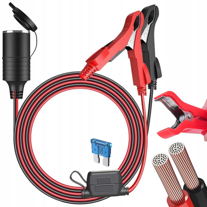 Priza pentru bricheta auto 12/24V cu siguranta 15A, cablu 3m, 16AWG, rezistent la apa
