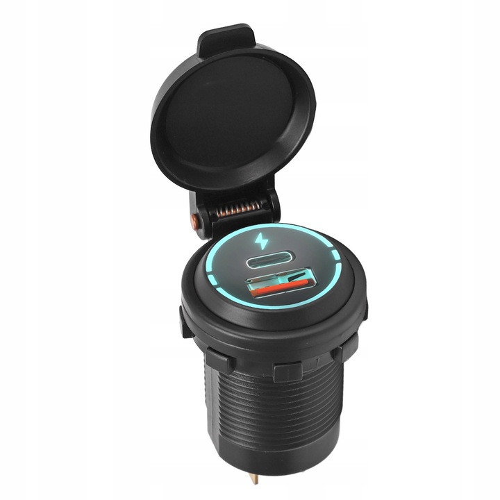Gniazdo la charging USB, rapid, IP66, albastru, 12V, set 1x gniazdo + 2x terminale