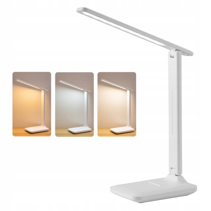 LED asztali lámpa telefontartóval, 3 fényerő szint, 180°-os forgatás, 500g