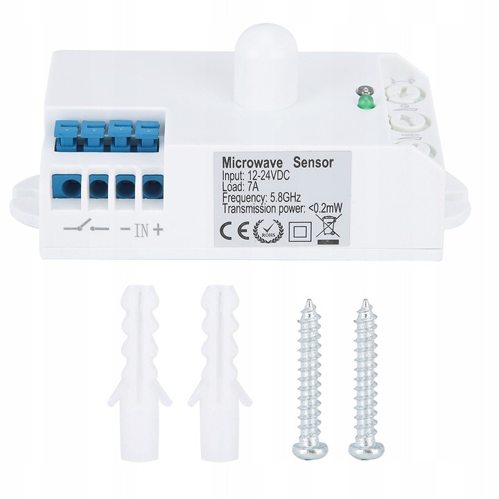 Senzor de miscare cu radar, 360°, DC 12-24V, 9x4,2x4cm, set cu instructiuni si accesorii