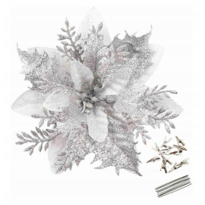 Set 12 flori artificiale decoratiuni Craciun