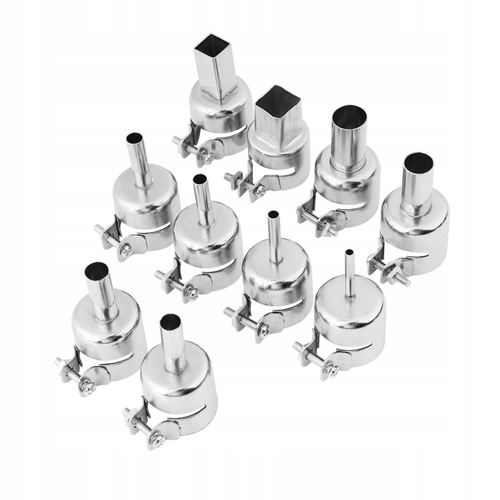 Set 10 duze pentru statii de sudura cu aer cald, otel inoxidabil, dimensiuni 3-12mm, forma rotunda si patrata