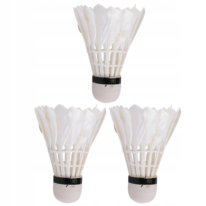 Set 3 mingi badminton din pene de gasca, alb, 8x6x6cm