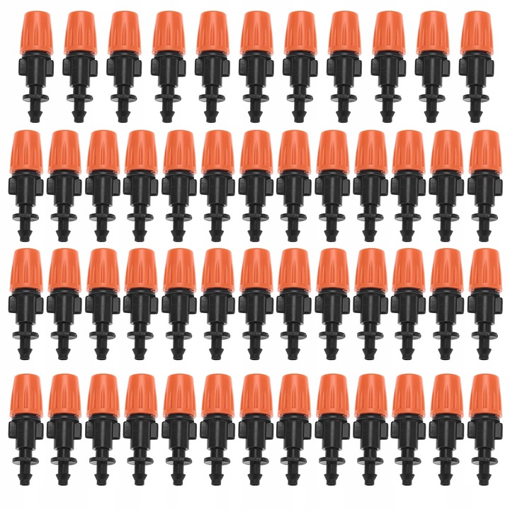 Set 50 bucati duze de stropire, plastic, negru si portocaliu, 5,2cm, pentru sistem de irigare