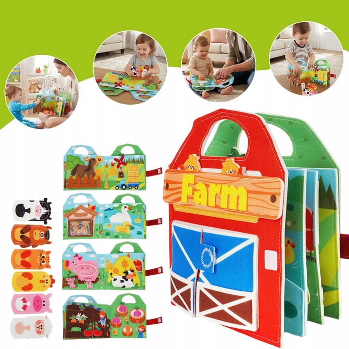 Carte interactiva din fetru, motiv ferma, jucarie Montessori 3D, multicolor, 24,3x19,5x4cm