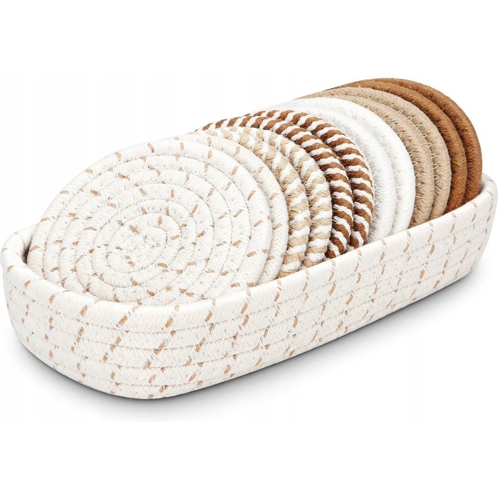 BOTC 8 darabos poháralátét készlet, 6 színben, fém tartóval, pamut és lenvászon, hőálló