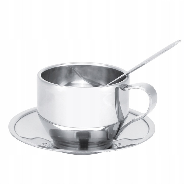 Set cani din inox cu farfurioare, 120ml, 2 bucati