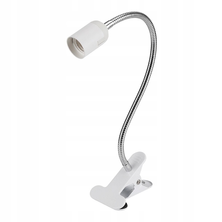 Lampa biurkowa LED cu clip, metalica, 50cm, E27, pentru citit, alba