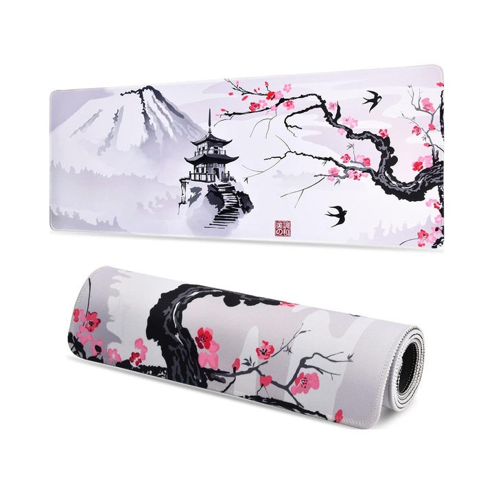 Mousepad, Kwitnaca Wisnia, 90x40cm, negru-alb, set