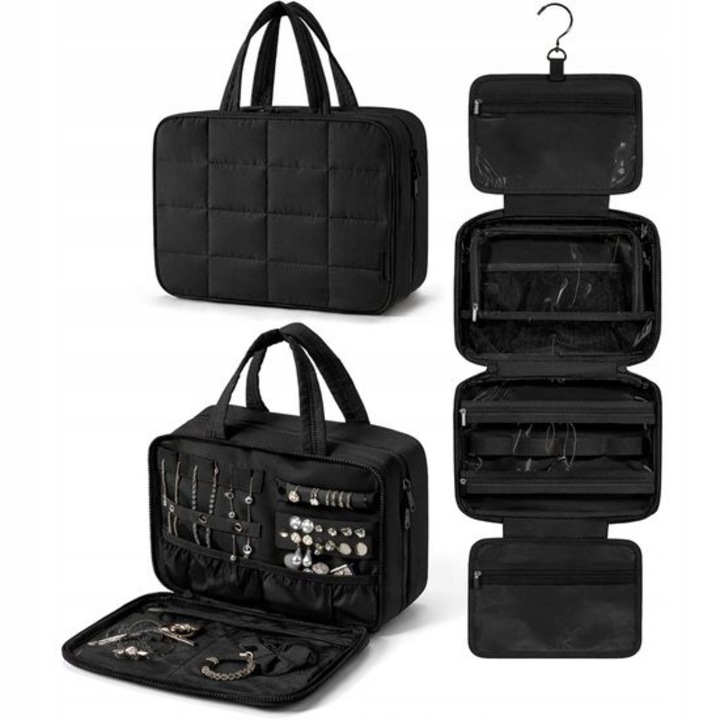 Nagy BOTC kozmetikai táska, utazásszervező, akasztóval, fekete színű