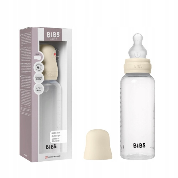 BIBS 270 ml BPA-mentes műanyag cumisüveg, szilikon etetőcumival, Ivory