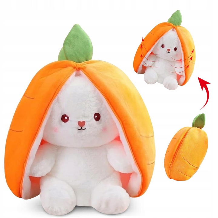Iepure de plus cu morcov 25 cm, jucarie moale pentru copii