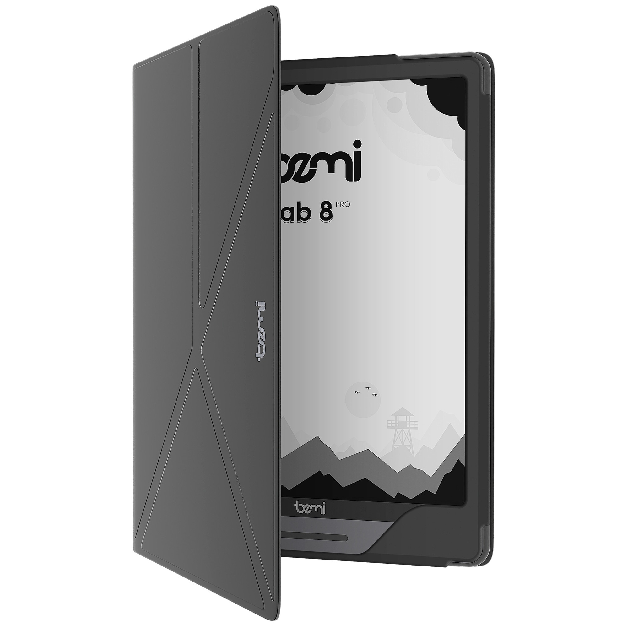 Husa pentru cititor Bemi Cognita Tab 8 Pro, cu senzor de inchidere, material PU, gri inchis, 7.8 inch