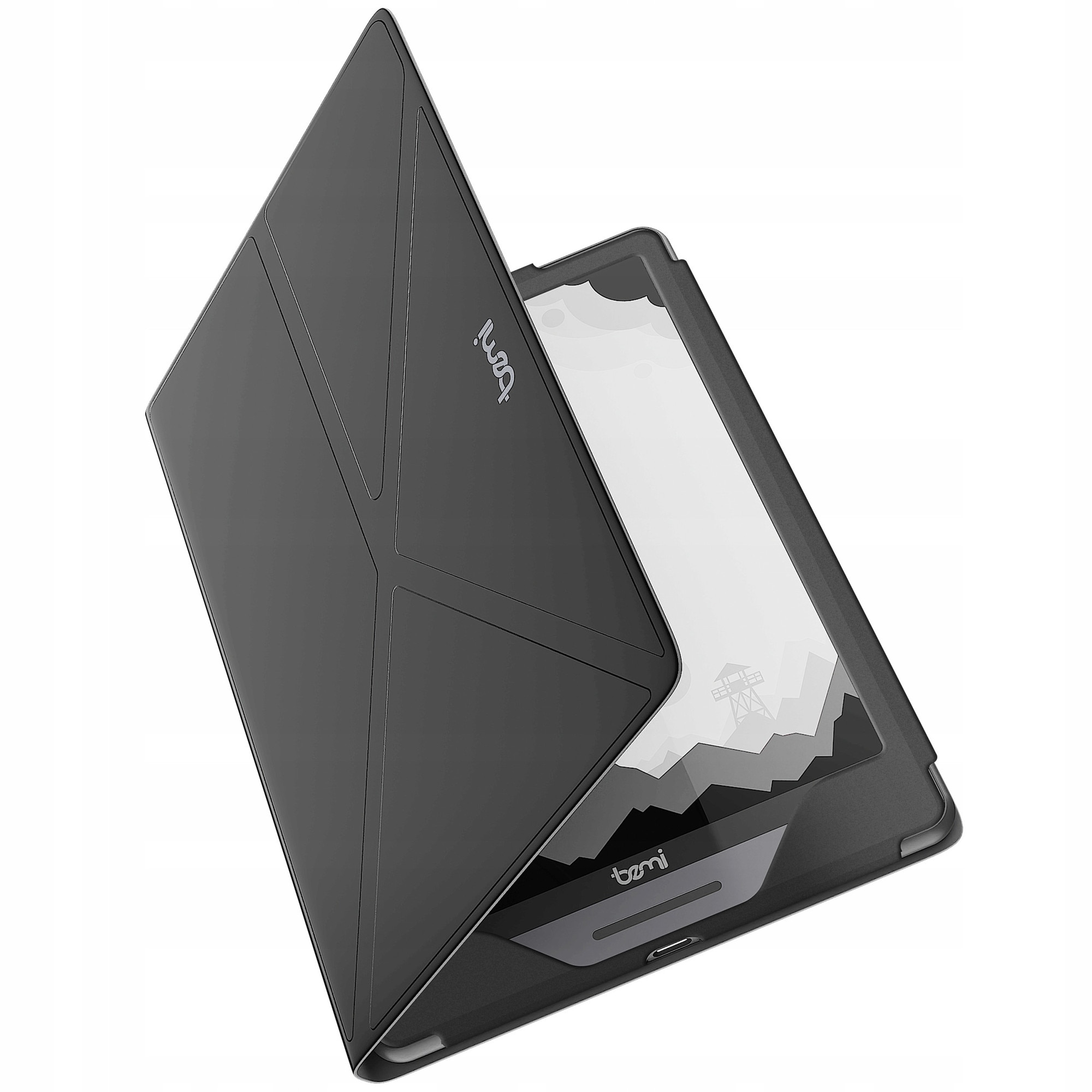 Husa pentru cititor Bemi Cognita Tab 8 Pro, cu senzor de inchidere, material PU, gri inchis, 7.8 inch