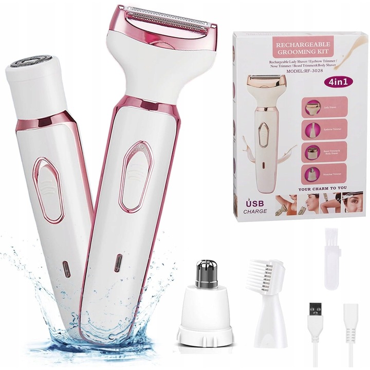 Epilator 4 in 1, depilator pentru corp si bikini, USB, multicolor