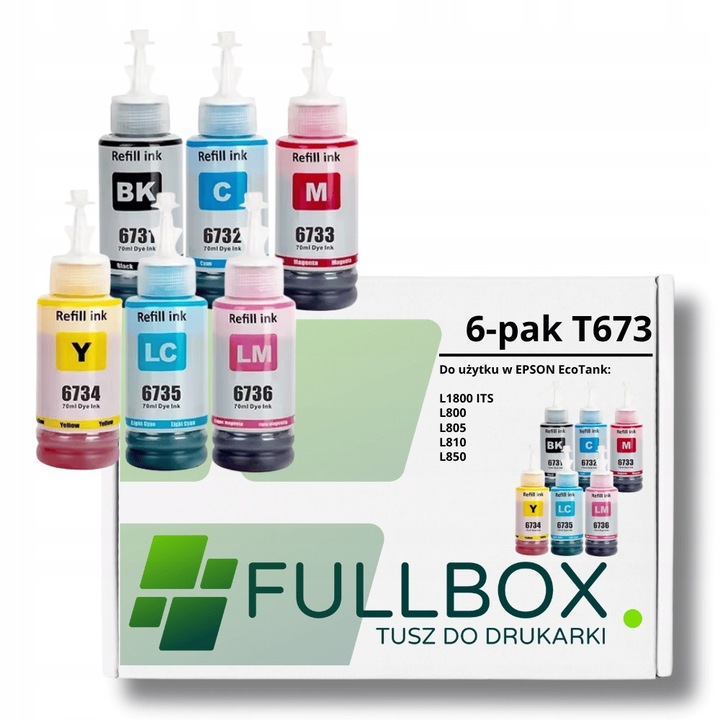 Cartuse imprimanta inkjet Fullbox set 6-pak pentru EPSON 673 T673, compatibile cu L805, L1800, L850, L800, L810, multicolor