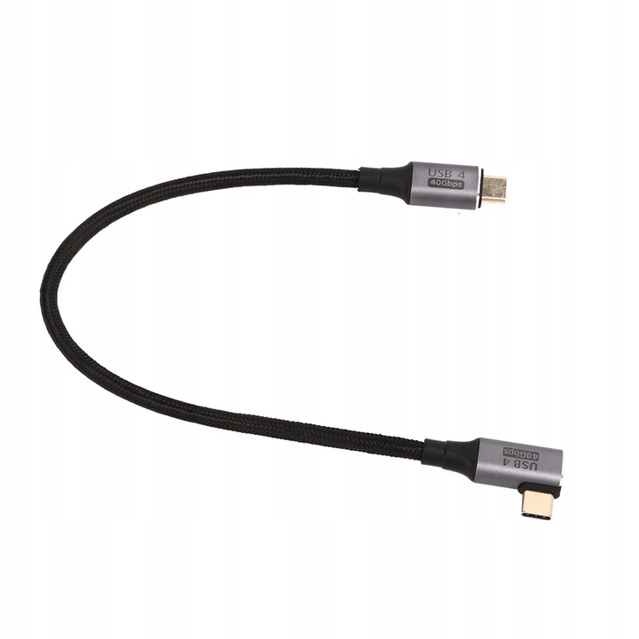 Cablu USB C la USB C, 40 Gb/s, 0,3 m, nylon, conector unghiular