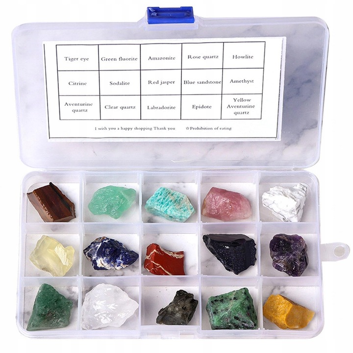Set colectionar de minerale naturale, 15 tipuri, 17.5x10cm, multicolor