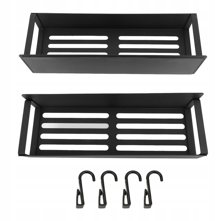 Set organizare frigider, 2 suporturi negre cu textura, 4 carlige, metalic