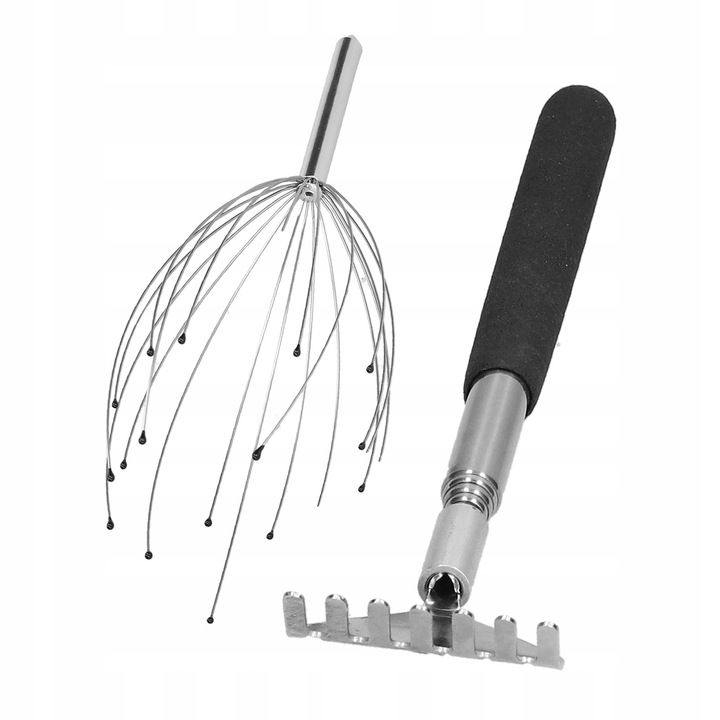 Masajer pentru scalp, multifunctional, din otel inoxidabil, 24cm, set cu drapacz pentru spate