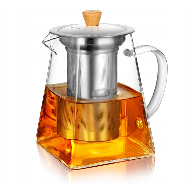 Ceainic din sticla cu infuzor, 700ml, transparent, rezistent la caldura, CnGlass