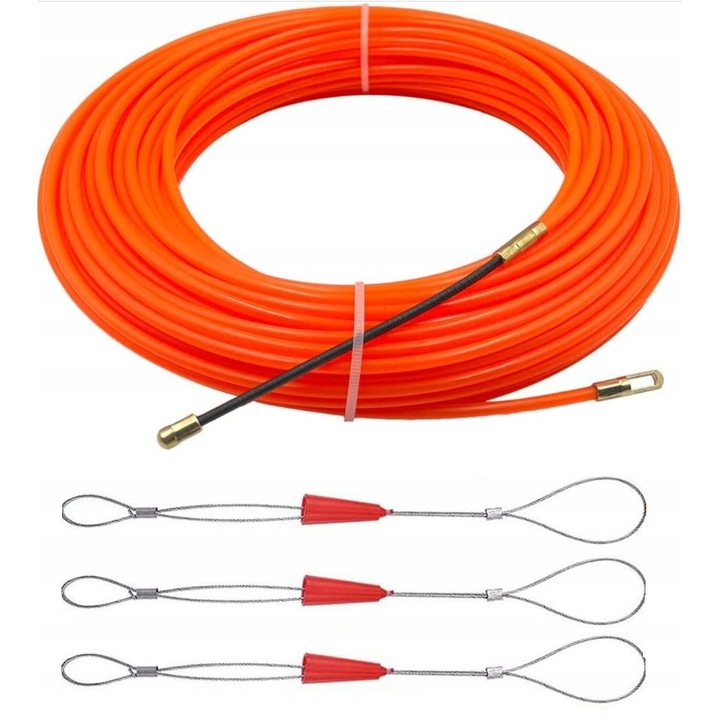 Nylon kábelhúzó zsinór, 4mm, 30m, narancssárga, 360°-ban forgatható véggel