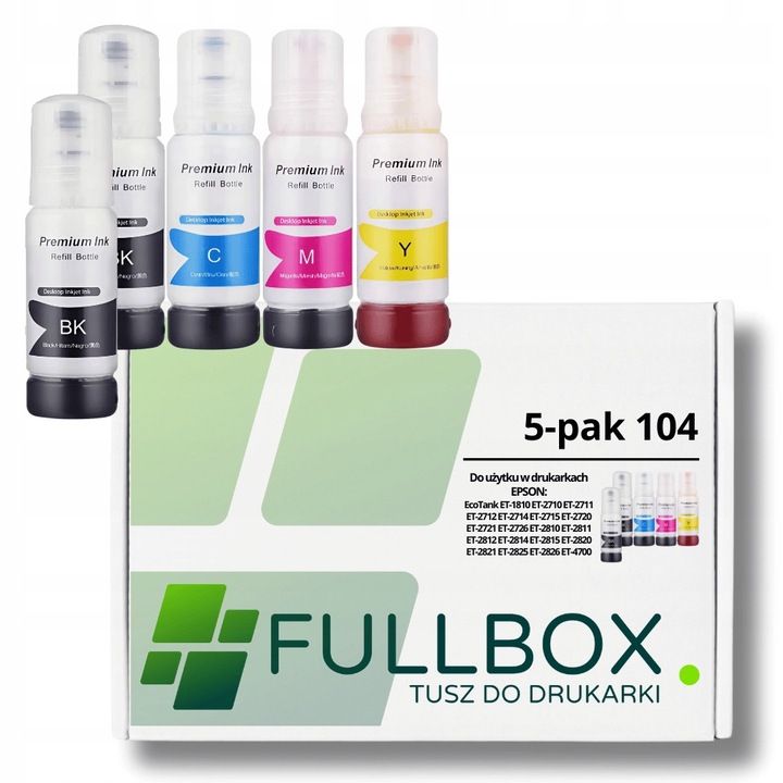 Cartuse imprimanta inkjet Fullbox set 5-pak pentru EPSON 104 T00P, compatibile ET-2711, ET-2712, ET-2811, ET-1810, ET-2710