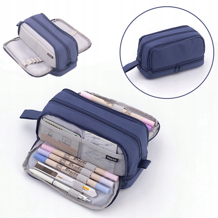 Penar cu capacitate mare, 4 compartimente, poliester, 22x9,5x10cm, albastru