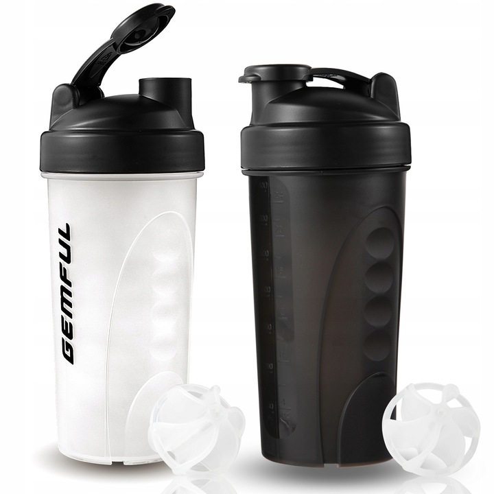 Set de 2 Bidoane Shaker GEMFUL 750ml pentru Proteina si Smoothie