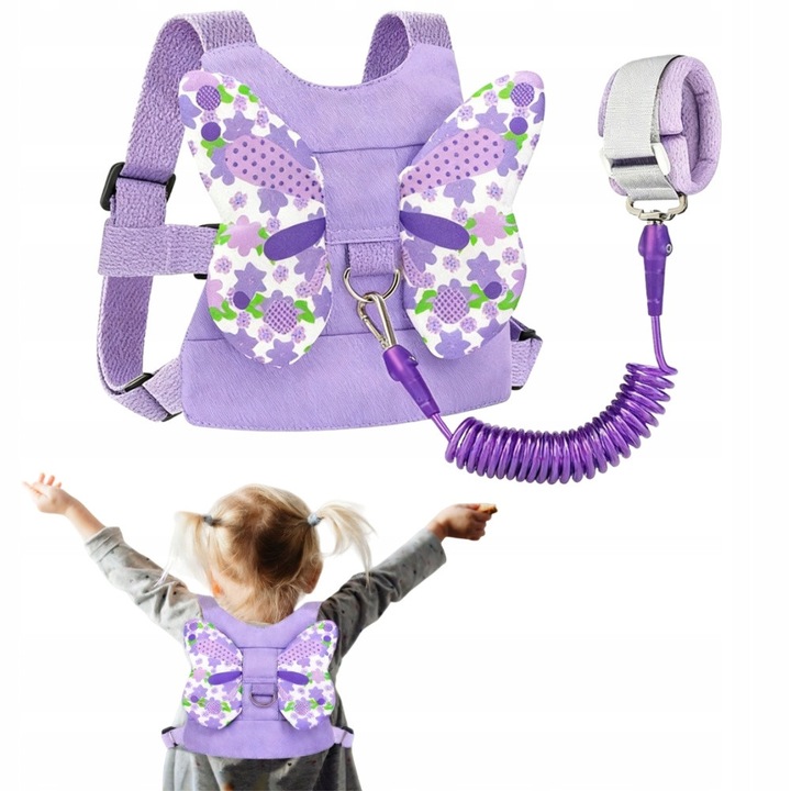 Smyca de siguranta pentru copii, design fluturi, violet, set 3 in 1, pentru varsta 1-5 ani