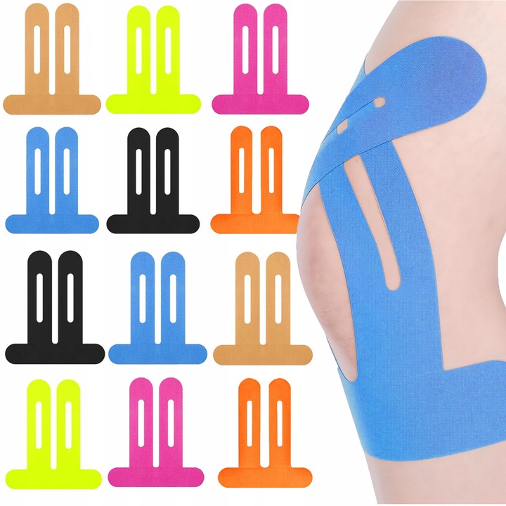 Set 12 benzi kinezilogice multicolore pentru stabilizarea genunchilor, 22x25cm