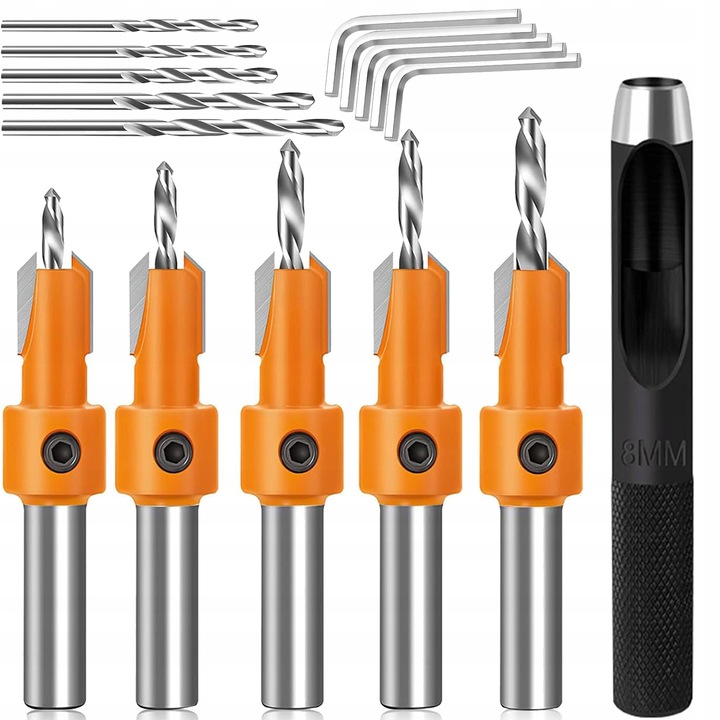 Set de 16 burghie pentru lemn, 5 taisuri, adancime ajustabila, multicolor