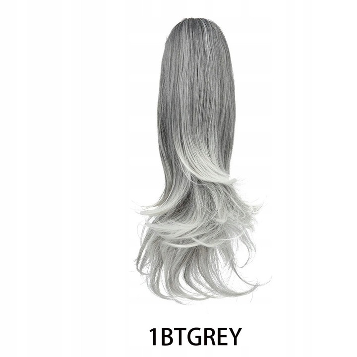 Ponytail extensie par 50cm, Ombre Gri, 2 clipsuri, material sintetic de inalta calitate