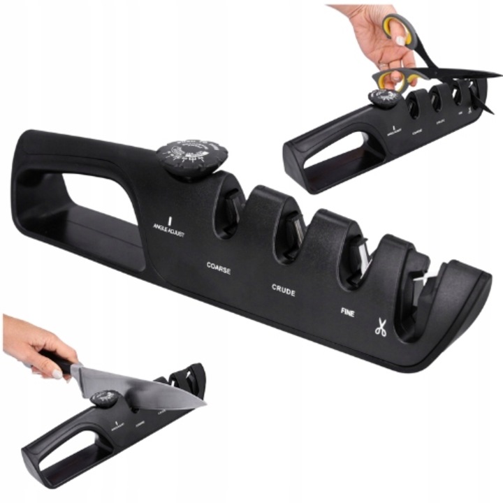 Ascutitoare de cutite, Winder Home, 3 trepte, reglare unghi 14-24, negru-gri, 27x8cm