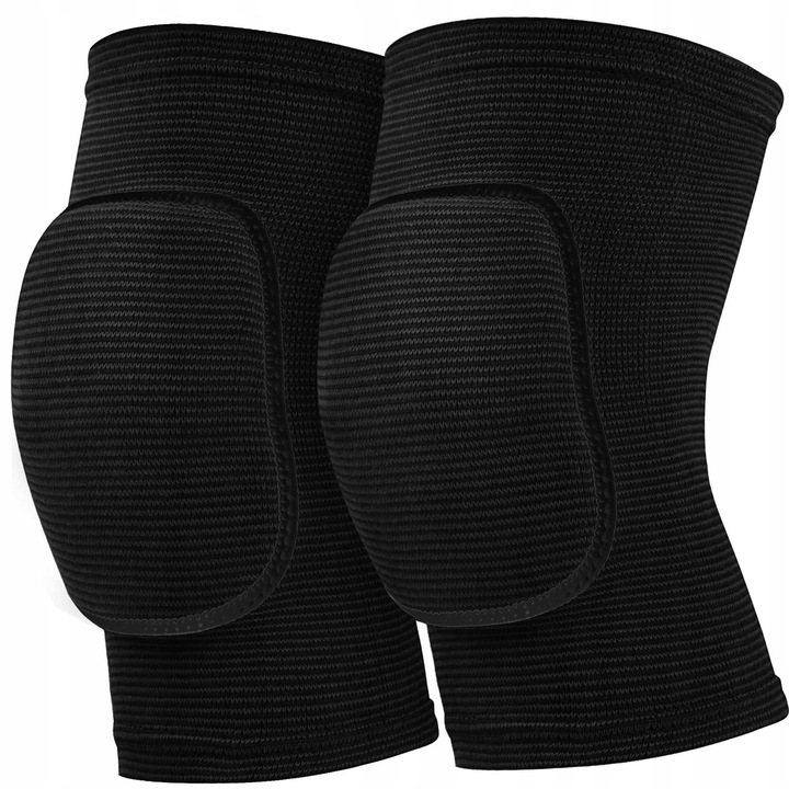 Rugalmas térdvédők, fekete, M méret, szett sporthoz és fizikai tevékenységekhez