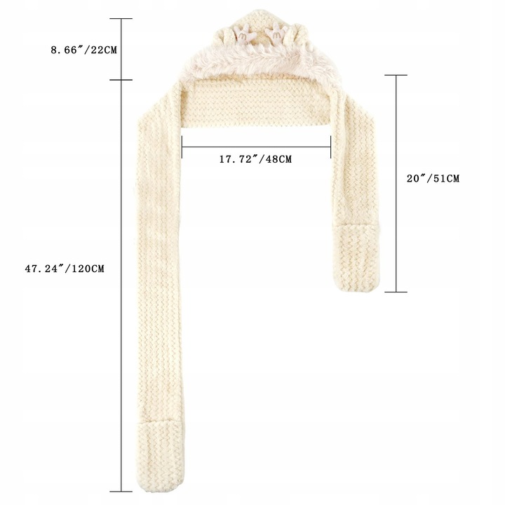 Sal lung cu gluga pentru femei, set cu manusi, multicolor