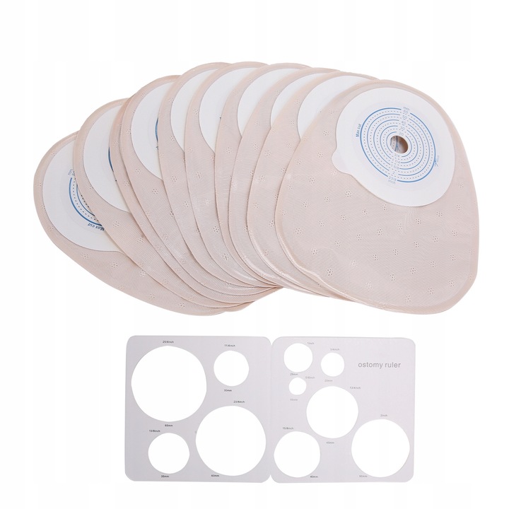 Set 10 saci colostomie, material textil, spuma, hartie, folie, culoare bej