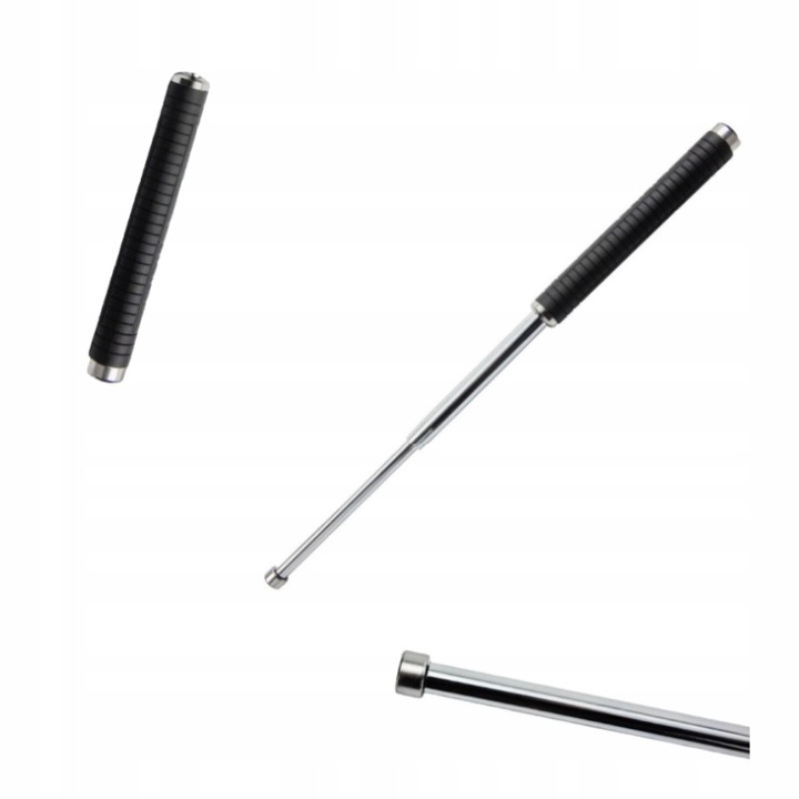 Baston telescopic XL, 65,5cm, culoare neagra, cu maner ergonomic, set cu husa de protectie