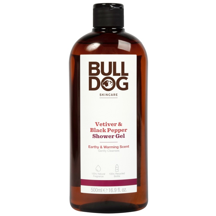 Gel de dus Bulldog Vetiver si Piper Negru, 500 ml, parfum masculin, hidratant