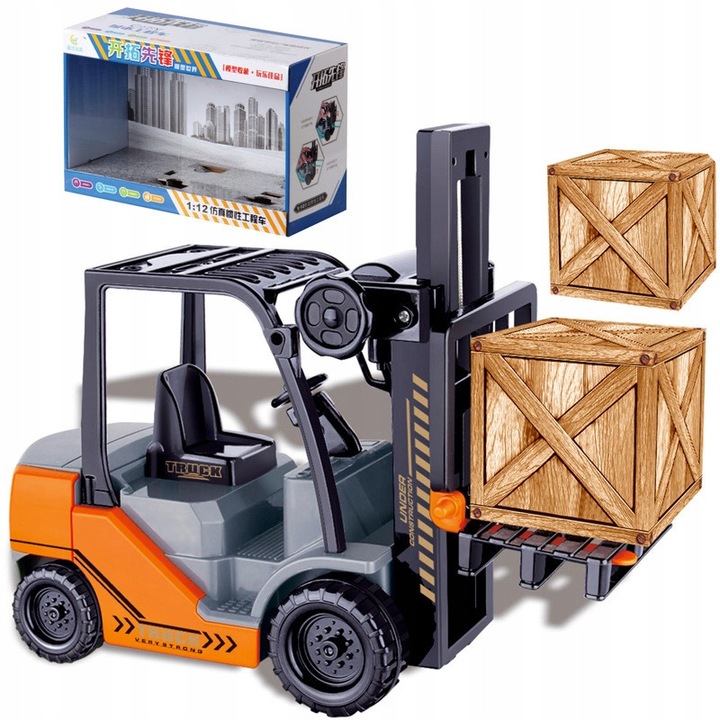 Model de carucior cu furca, simulare, interior detaliat, roti din cauciuc, set de jucarii