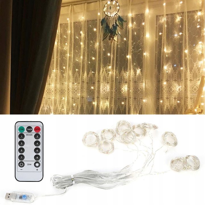 Cortina luminoasa 300LED, 3x3m, cu telecomanda, multicolor, pentru decorare evenimente