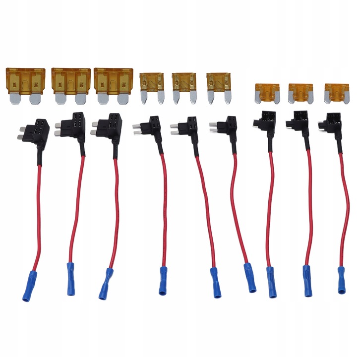 Set 9 adaptere bypass pentru sigurante, Perf, 1Amp-30Amp, 12/24V, plastic, rosu